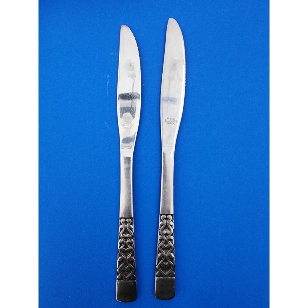 6 Vintage Nasco INTERMEZZO Stainless Flatware 4 Dinner Knives Knife MCM Korea